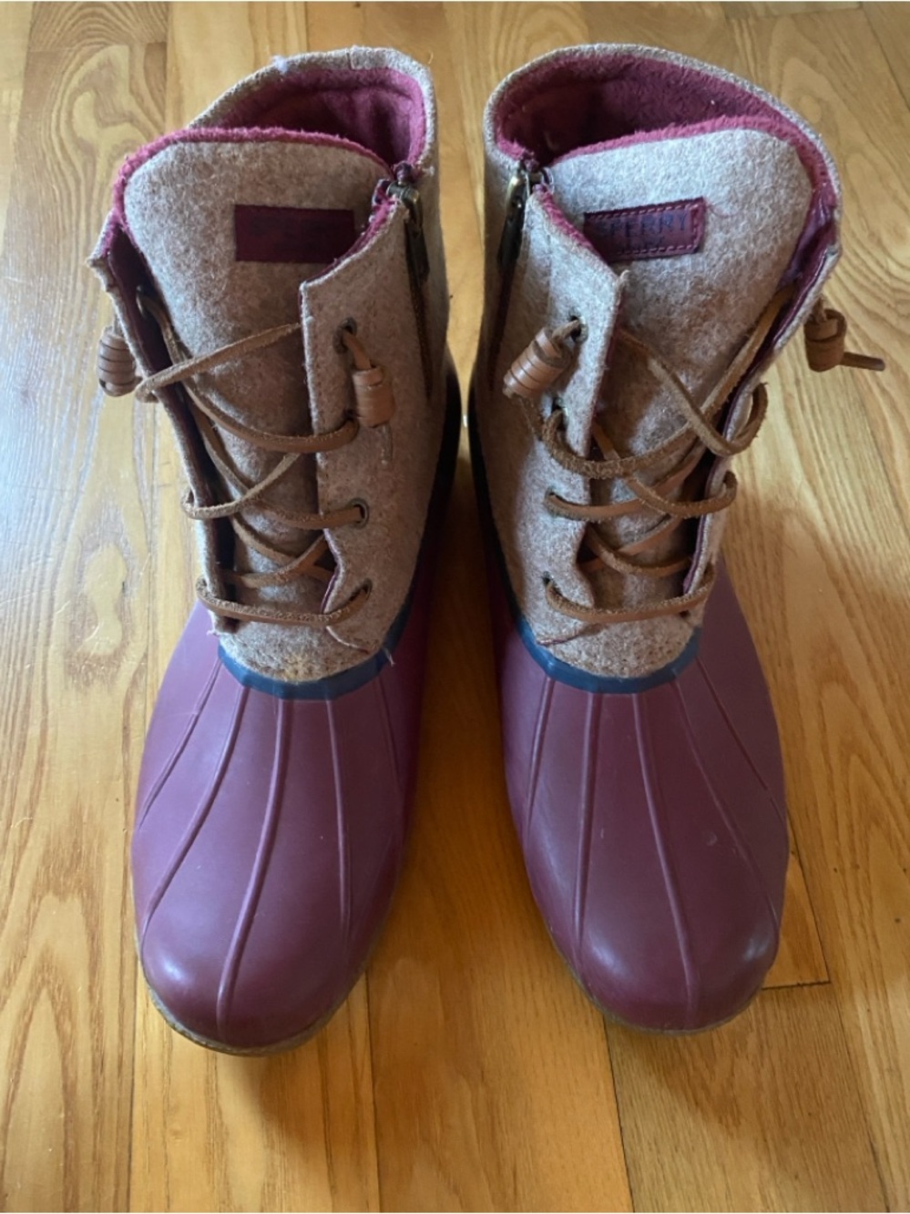 Sperry Burgundy and Tan Women's Winter Duck Boots